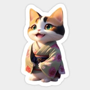 Japanese calico cat in kimono Sticker